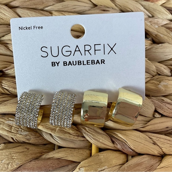 SugarFix by Baublebar Earring Sets Gold Tone Small Hoops Hearts Pearls Stones - Picture 4 of 9